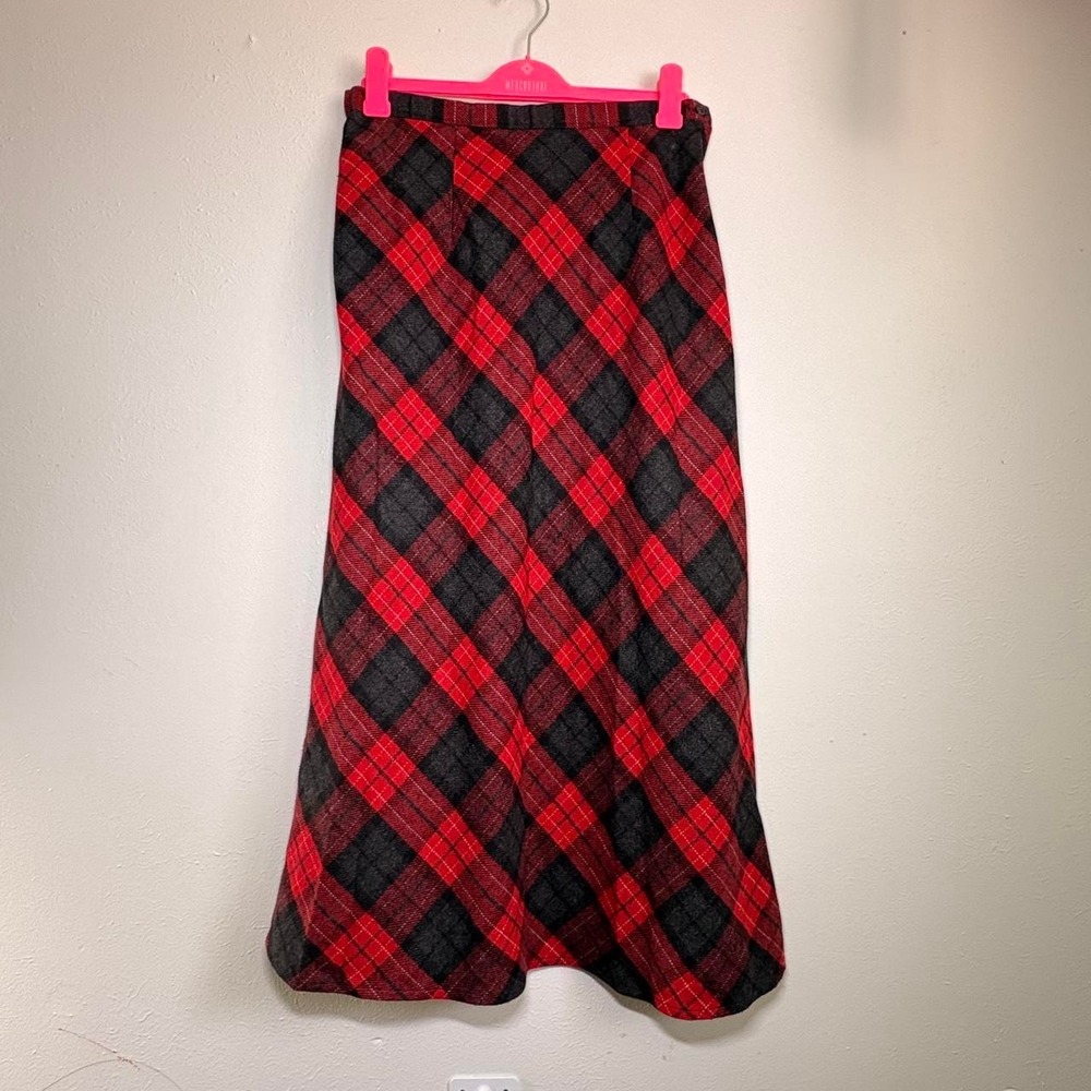 Vintage Dressbarn Women's Plaid Maxi Skirt Sz 15 Zip Tartan Red Checkered